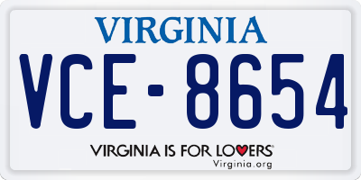 VA license plate VCE8654