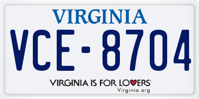 VA license plate VCE8704