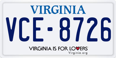 VA license plate VCE8726