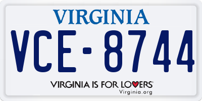 VA license plate VCE8744
