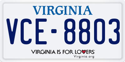 VA license plate VCE8803