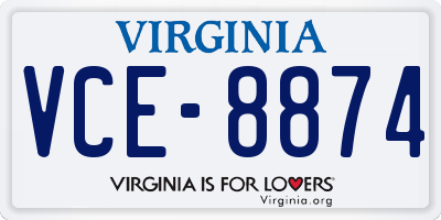 VA license plate VCE8874