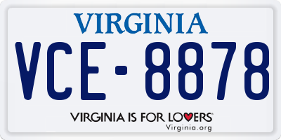 VA license plate VCE8878