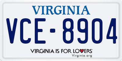 VA license plate VCE8904