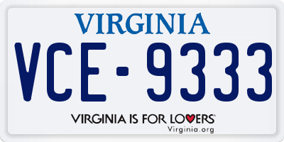 VA license plate VCE9333