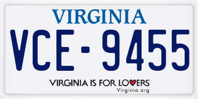 VA license plate VCE9455