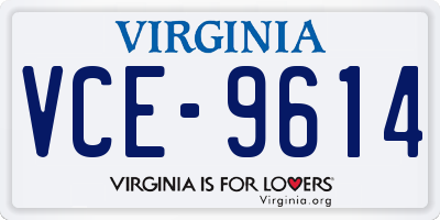 VA license plate VCE9614