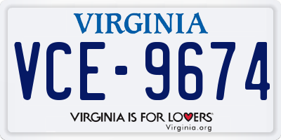 VA license plate VCE9674