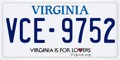 VA license plate VCE9752