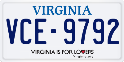 VA license plate VCE9792