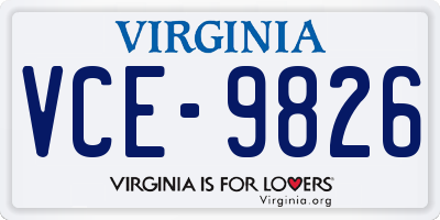 VA license plate VCE9826