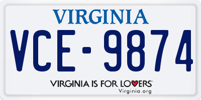 VA license plate VCE9874