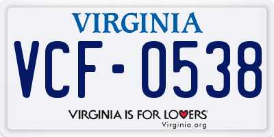 VA license plate VCF0538