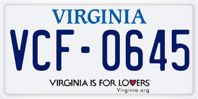 VA license plate VCF0645
