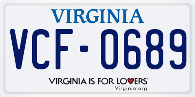 VA license plate VCF0689