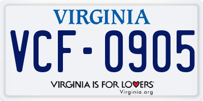 VA license plate VCF0905