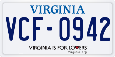 VA license plate VCF0942