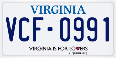VA license plate VCF0991