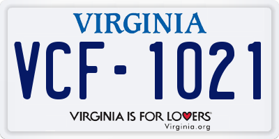 VA license plate VCF1021