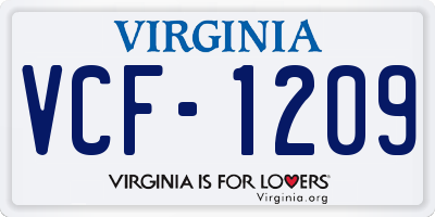 VA license plate VCF1209