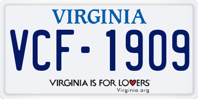 VA license plate VCF1909