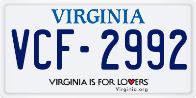 VA license plate VCF2992