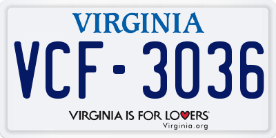 VA license plate VCF3036