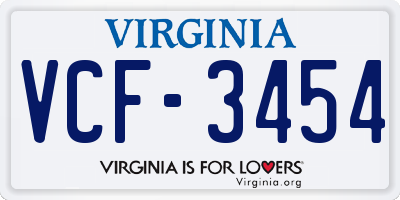 VA license plate VCF3454