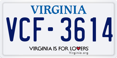 VA license plate VCF3614