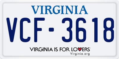 VA license plate VCF3618