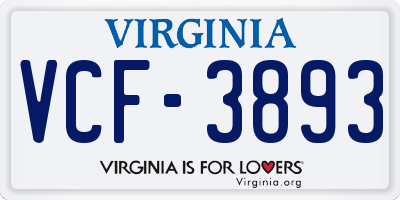 VA license plate VCF3893