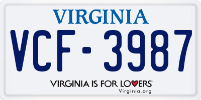 VA license plate VCF3987