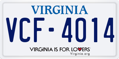 VA license plate VCF4014