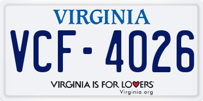 VA license plate VCF4026