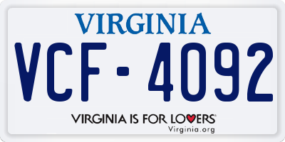 VA license plate VCF4092