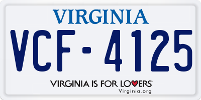 VA license plate VCF4125