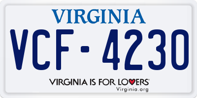 VA license plate VCF4230