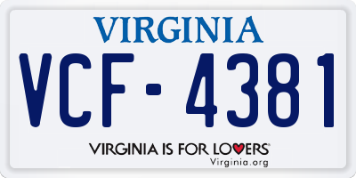 VA license plate VCF4381