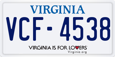 VA license plate VCF4538