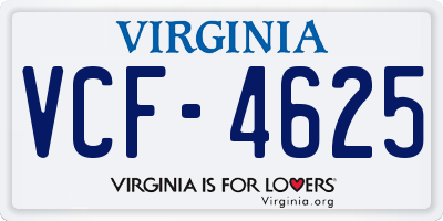 VA license plate VCF4625
