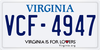 VA license plate VCF4947