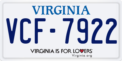 VA license plate VCF7922