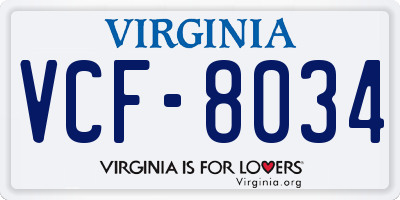 VA license plate VCF8034