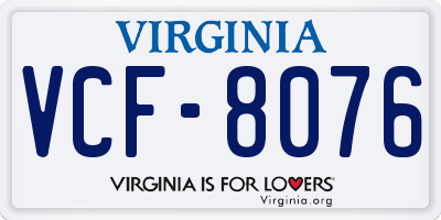 VA license plate VCF8076