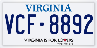 VA license plate VCF8892
