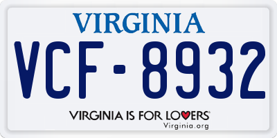 VA license plate VCF8932