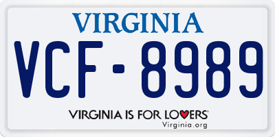 VA license plate VCF8989