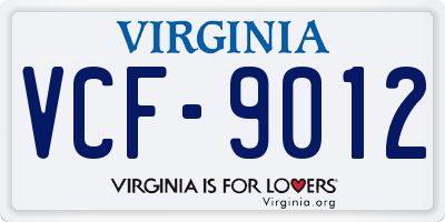 VA license plate VCF9012