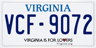VA license plate VCF9072