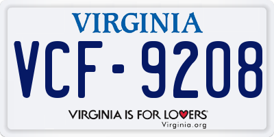 VA license plate VCF9208